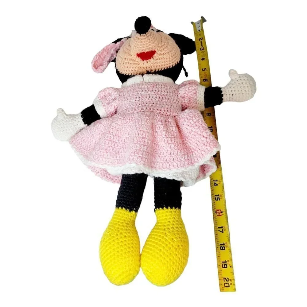 Handmade‎ Vintage Crochet Minnie Mouse Doll Plush Stuffed Toy 20”